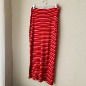 Pink & Red Striped Sweater Midi Skirt Quirky Fall Schoolteacher Outfit Sz L